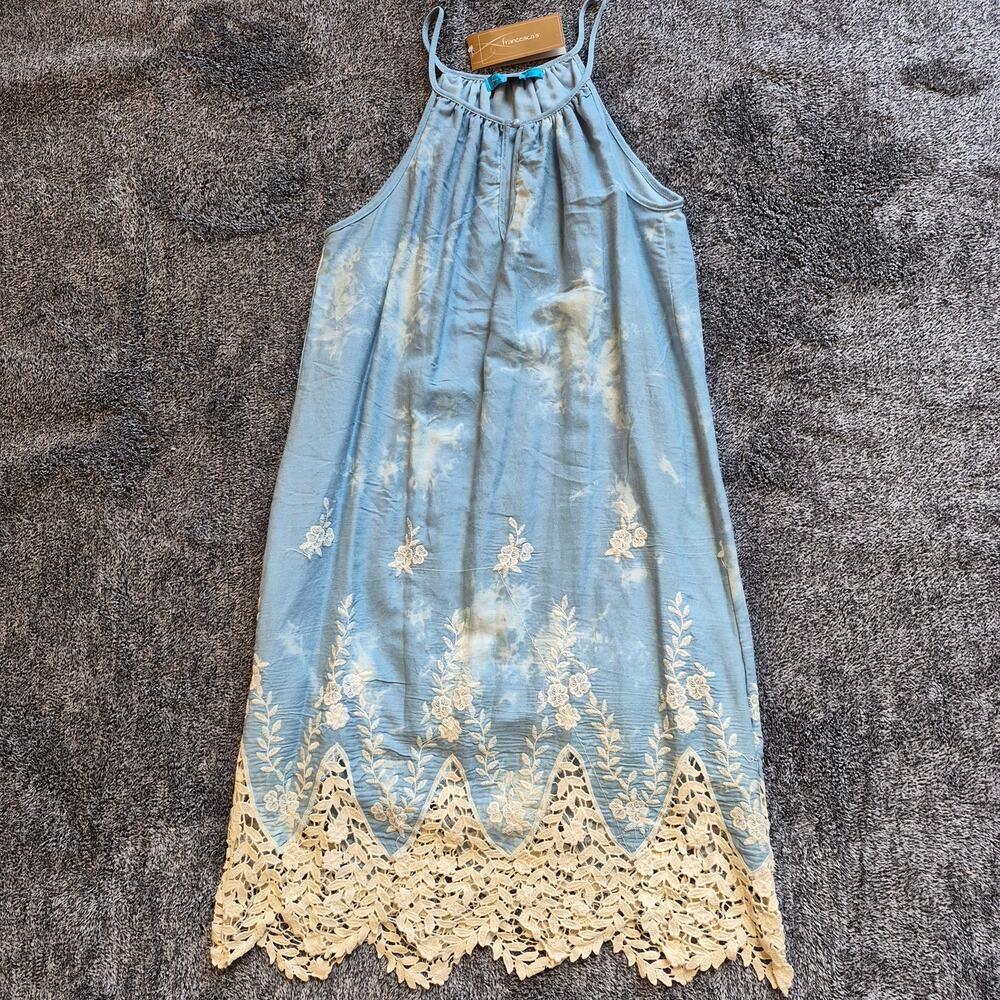 Francesca's Buttons A line Mini Denim Dress w/ Lace NWT Size Small